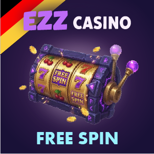 „EZZ Casino Freispiele Banner mit einem Spielautomaten, auf dem ‚Freispiele‘-Symbole und Goldmünzen vor lila Hintergrund zu sehen sind, dazu der Text ‚EZZ Casino Freispiele‘.“