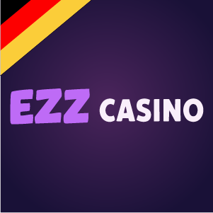 Logo von EZZ Casino, mit „EZZ“ in kräftigen lilafarbenen Buchstaben und „.CASINO“ in weißen Buchstaben auf dunkelviolettem Hintergrund