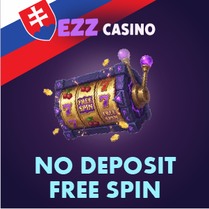„Banner EZZ Casino s free spinmi bez vkladu zobrazuje žiariaci automat so symbolmi ‘Free Spin’ a zlatými mincami na fialovom pozadí, s textom ‘No Deposit Free Spin’.“