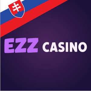 Logo EZZ Casino, kde je „EZZ“ tučným fialovým písmom a „.CASINO“ bielymi písmenami na tmavofialovom pozadí